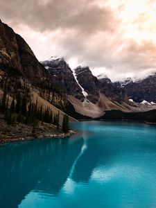 Preview wallpaper lake, mountains, coast, mountain range, landscape