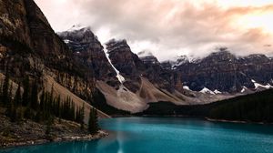 Preview wallpaper lake, mountains, coast, mountain range, landscape