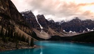 Preview wallpaper lake, mountains, coast, mountain range, landscape