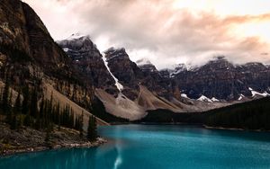 Preview wallpaper lake, mountains, coast, mountain range, landscape