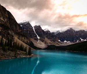 Preview wallpaper lake, mountains, coast, mountain range, landscape