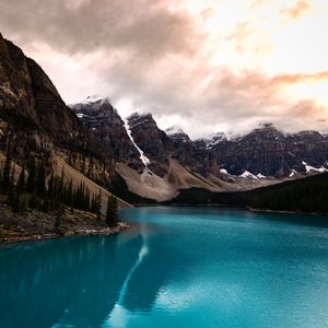 Preview wallpaper lake, mountains, coast, mountain range, landscape