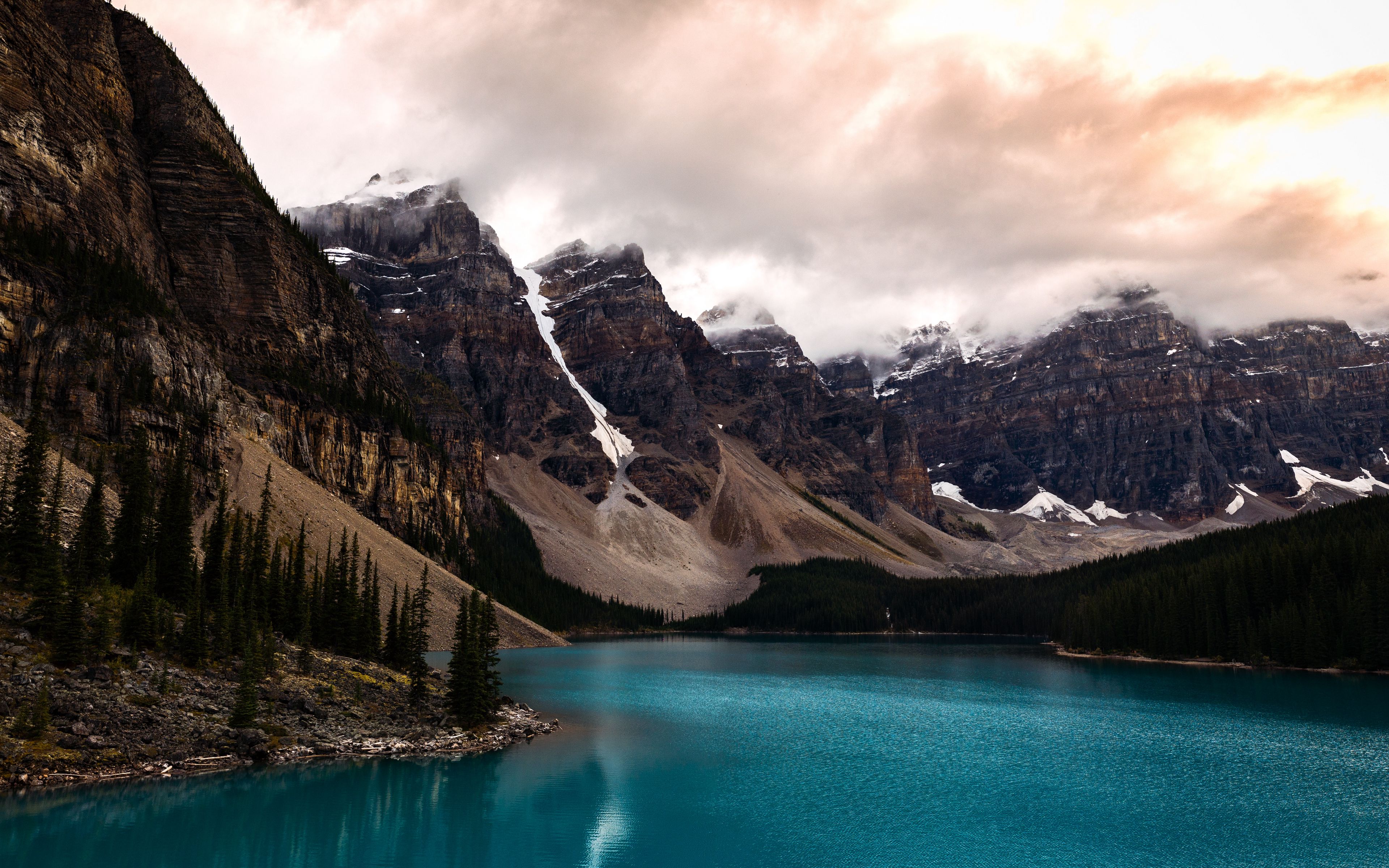 Download wallpaper 3840x2400 lake, mountains, coast, mountain range ...