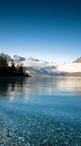 Preview wallpaper lake, mountains, coast, water, transparent, freshness