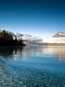 Preview wallpaper lake, mountains, coast, water, transparent, freshness