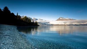 Preview wallpaper lake, mountains, coast, water, transparent, freshness