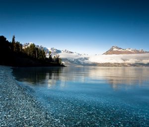 Preview wallpaper lake, mountains, coast, water, transparent, freshness