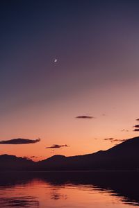 Preview wallpaper lake, mountains, dusk, moon, water