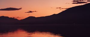 Preview wallpaper lake, mountains, dusk, moon, water