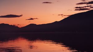 Preview wallpaper lake, mountains, dusk, moon, water