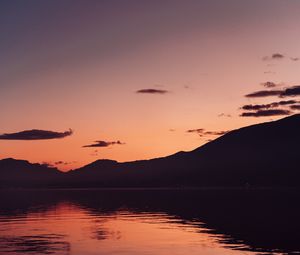 Preview wallpaper lake, mountains, dusk, moon, water