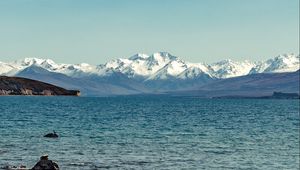 Preview wallpaper lake, mountains, flowers, shore, water, landscape