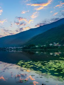 Preview wallpaper lake, mountains, fog, shore, nature