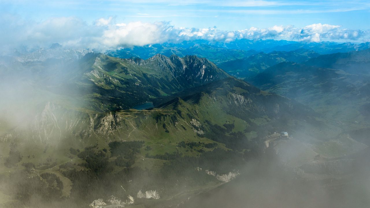 Wallpaper lake, mountains, fog, nature