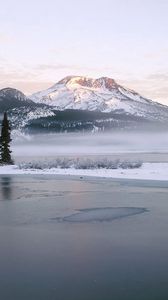 Preview wallpaper lake, mountains, fog, trees