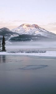 Preview wallpaper lake, mountains, fog, trees