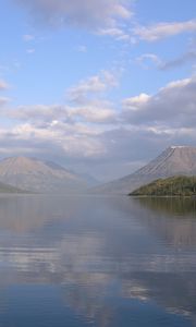 Preview wallpaper lake, mountains, fog, disseminated, surface, water smooth surface