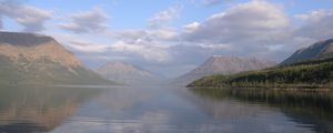 Preview wallpaper lake, mountains, fog, disseminated, surface, water smooth surface