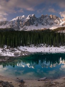 Preview wallpaper lake, mountains, forest, reflection, landscape, nature