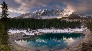 Preview wallpaper lake, mountains, forest, reflection, landscape, nature