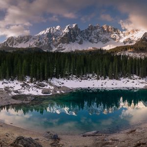 Preview wallpaper lake, mountains, forest, reflection, landscape, nature