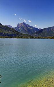 Preview wallpaper lake, mountains, forest, water, summer, landscape