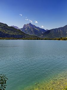 Preview wallpaper lake, mountains, forest, water, summer, landscape