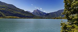 Preview wallpaper lake, mountains, forest, water, summer, landscape