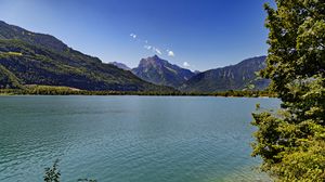 Preview wallpaper lake, mountains, forest, water, summer, landscape