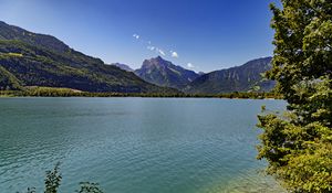 Preview wallpaper lake, mountains, forest, water, summer, landscape