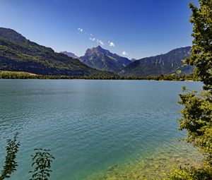 Preview wallpaper lake, mountains, forest, water, summer, landscape