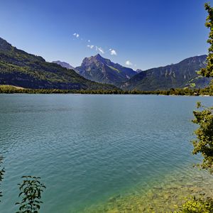Preview wallpaper lake, mountains, forest, water, summer, landscape