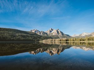 Preview wallpaper lake, mountains, forest, landscape, reflection