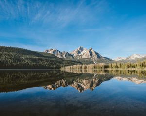 Preview wallpaper lake, mountains, forest, landscape, reflection