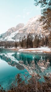 Preview wallpaper lake, mountains, forest, spruce, scenery