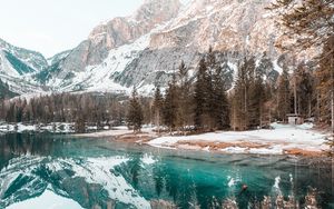 Preview wallpaper lake, mountains, forest, spruce, scenery