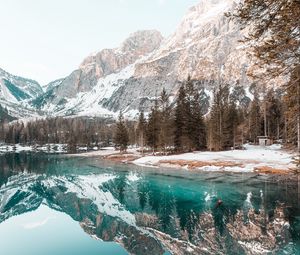 Preview wallpaper lake, mountains, forest, spruce, scenery