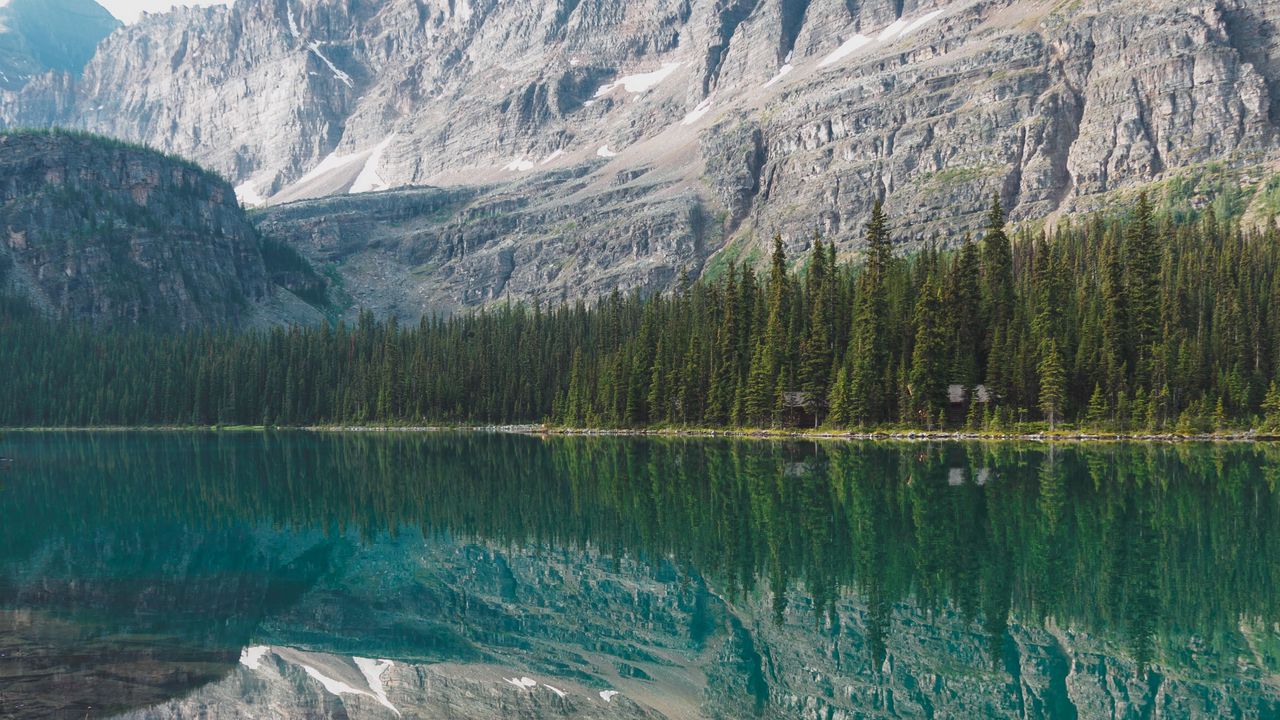 Wallpaper lake, mountains, forest, reflection, water, landscape