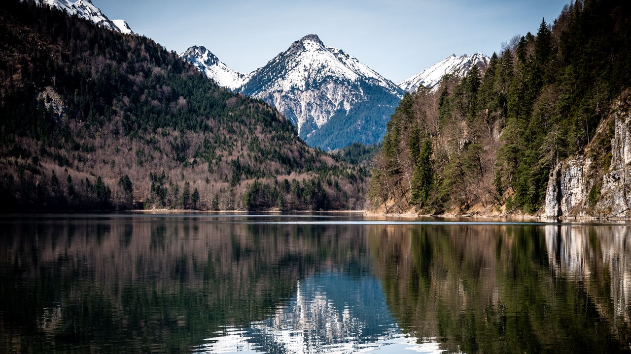 Wallpaper lake, mountains, forest, water, reflection, landscape