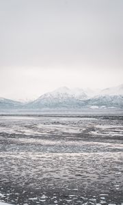 Preview wallpaper lake, mountains, frozen, ice, snow, winter