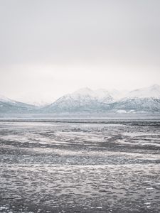 Preview wallpaper lake, mountains, frozen, ice, snow, winter