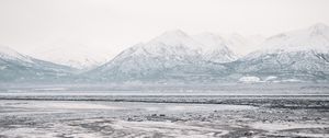 Preview wallpaper lake, mountains, frozen, ice, snow, winter