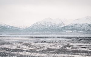 Preview wallpaper lake, mountains, frozen, ice, snow, winter