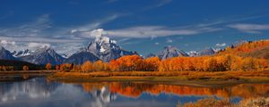 Preview wallpaper lake, mountains, grass, sky