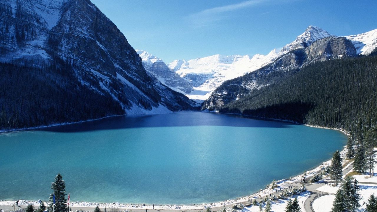 Wallpaper lake, mountains, height, blue water, freshness, purity