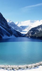 Preview wallpaper lake, mountains, height, blue water, freshness, purity