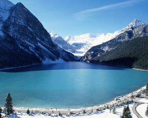 Preview wallpaper lake, mountains, height, blue water, freshness, purity