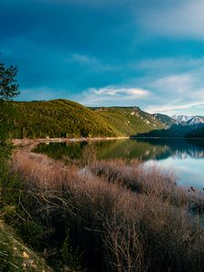 Preview wallpaper lake, mountains, hills, shore, landscape