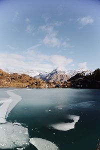 Preview wallpaper lake, mountains, ice, frozen, landscape