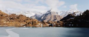 Preview wallpaper lake, mountains, ice, frozen, landscape